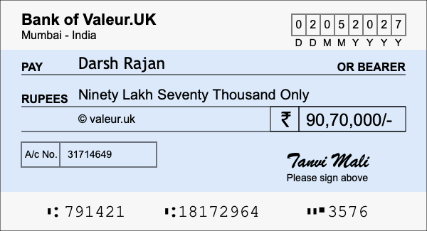 How to write a cheque for 90.7 lakh rupees How to write a cheque for 90.7 lakh rupees