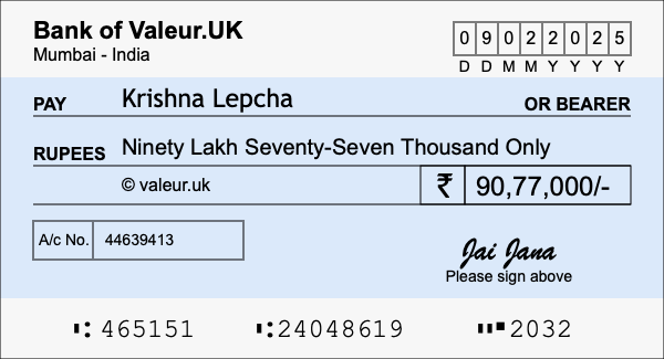 How to write a cheque for 90.77 lakh rupees How to write a cheque for 90.77 lakh rupees