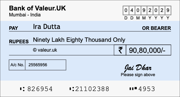 How to write a cheque for 90.8 lakh rupees How to write a cheque for 90.8 lakh rupees