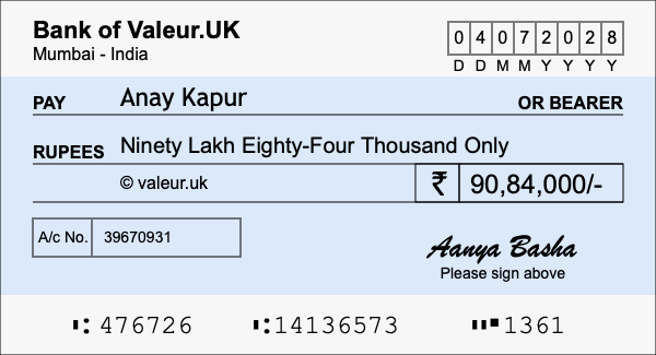 How to write a cheque for 90.84 lakh rupees How to write a cheque for 90.84 lakh rupees