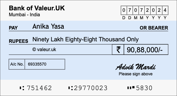 How to write a cheque for 90.88 lakh rupees
