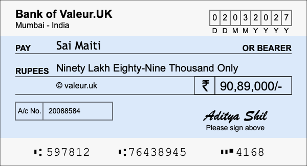 How to write a cheque for 90.89 lakh rupees