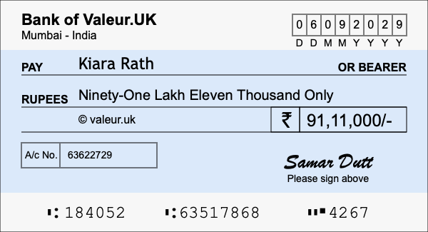 How to write a cheque for 91.11 lakh rupees