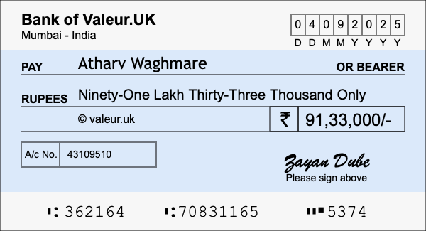 How to write a cheque for 91.33 lakh rupees