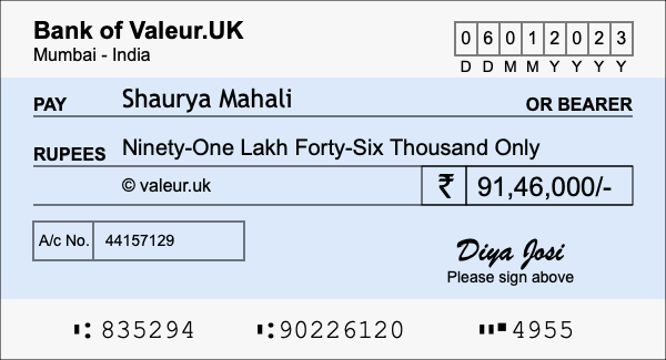 How to write a cheque for 91.46 lakh rupees