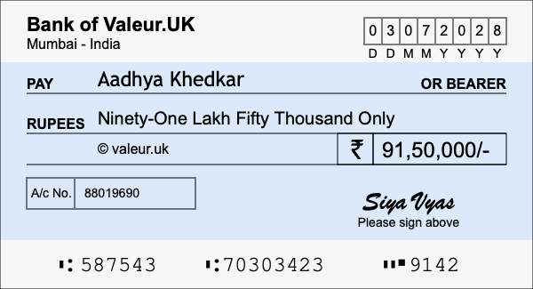 How to write a cheque for 91.5 lakh rupees