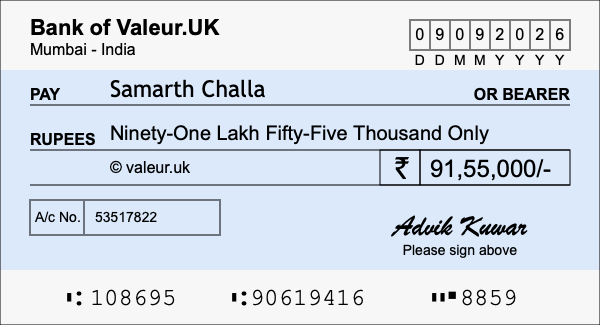 How to write a cheque for 91.55 lakh rupees