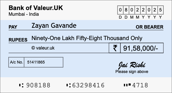 How to write a cheque for 91.58 lakh rupees