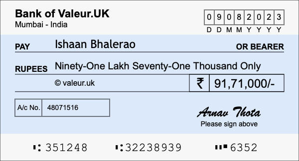 How to write a cheque for 91.71 lakh rupees