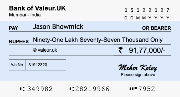 How to write a cheque for 91.77 lakh rupees How to write a cheque for 91.77 lakh rupees