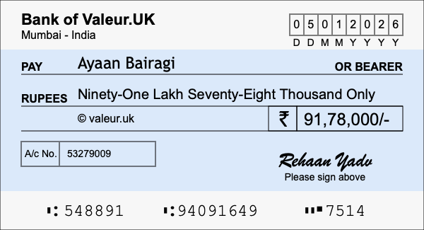 How to write a cheque for 91.78 lakh rupees How to write a cheque for 91.78 lakh rupees