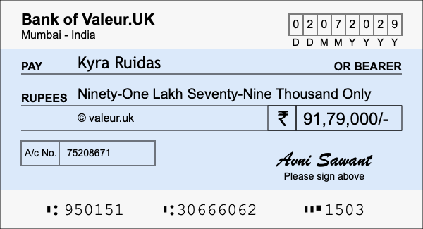 How to write a cheque for 91.79 lakh rupees