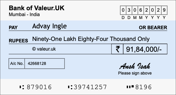 How to write a cheque for 91.84 lakh rupees