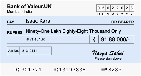 How to write a cheque for 91.88 lakh rupees