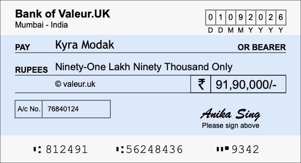 How to write a cheque for 91.9 lakh rupees