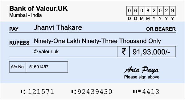 How to write a cheque for 91.93 lakh rupees