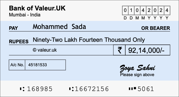 How to write a cheque for 92.14 lakh rupees How to write a cheque for 92.14 lakh rupees