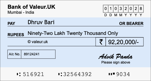 How to write a cheque for 92.2 lakh rupees How to write a cheque for 92.2 lakh rupees
