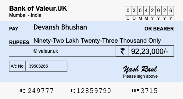 How to write a cheque for 92.23 lakh rupees How to write a cheque for 92.23 lakh rupees