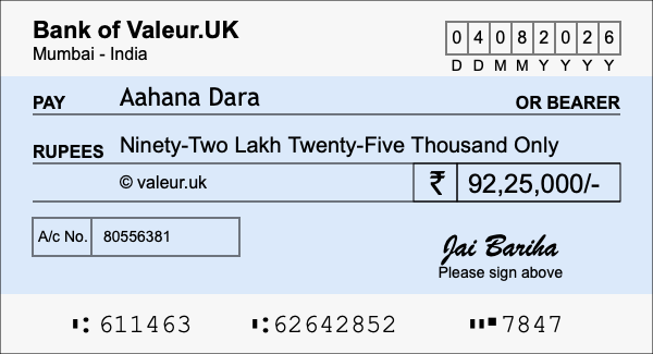 How to write a cheque for 92.25 lakh rupees How to write a cheque for 92.25 lakh rupees