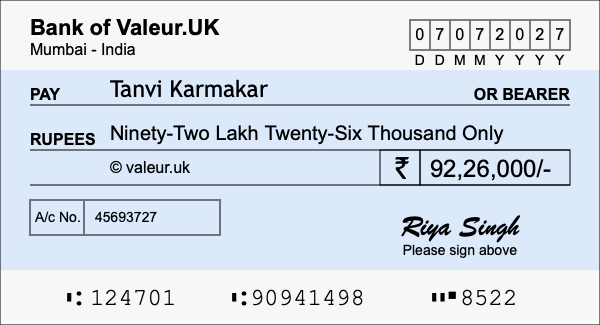 How to write a cheque for 92.26 lakh rupees How to write a cheque for 92.26 lakh rupees