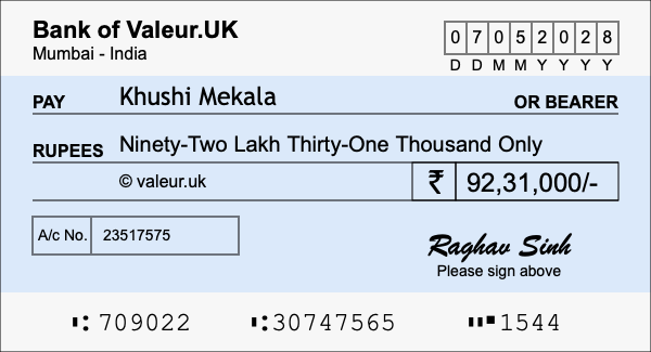 How to write a cheque for 92.31 lakh rupees How to write a cheque for 92.31 lakh rupees