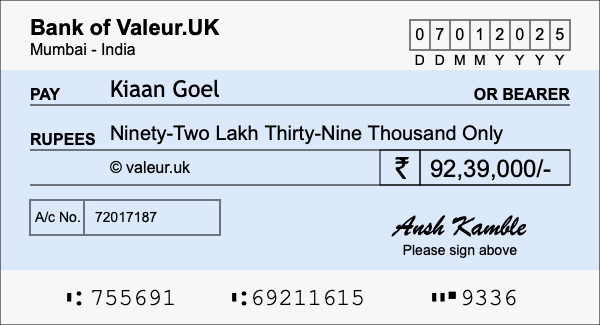How to write a cheque for 92.39 lakh rupees