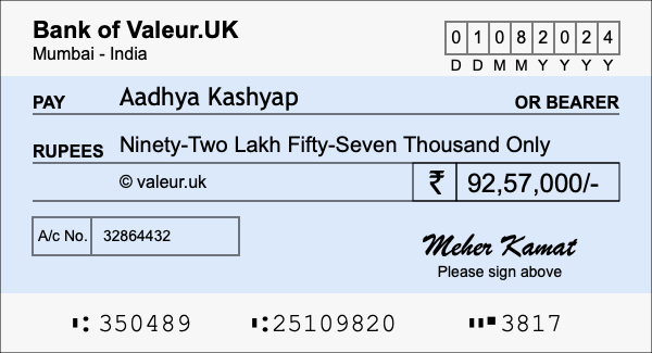 How to write a cheque for 92.57 lakh rupees