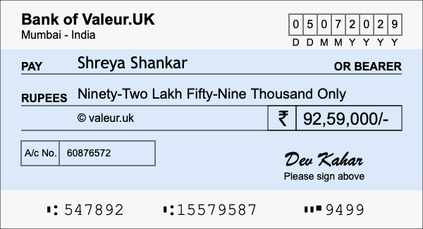 How to write a cheque for 92.59 lakh rupees How to write a cheque for 92.59 lakh rupees