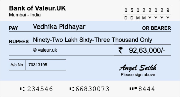 How to write a cheque for 92.63 lakh rupees