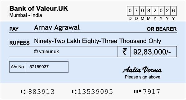 How to write a cheque for 92.83 lakh rupees