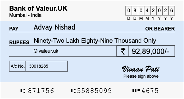 How to write a cheque for 92.89 lakh rupees