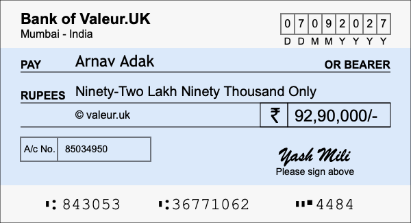How to write a cheque for 92.9 lakh rupees