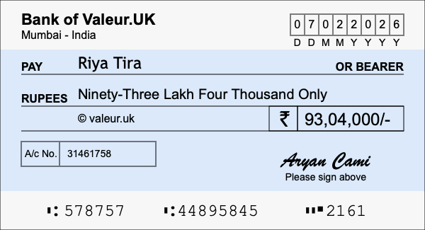 How to write a cheque for 93.04 lakh rupees How to write a cheque for 93.04 lakh rupees