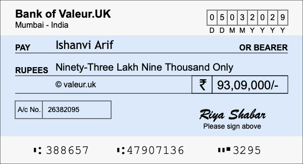 How to write a cheque for 93.09 lakh rupees How to write a cheque for 93.09 lakh rupees