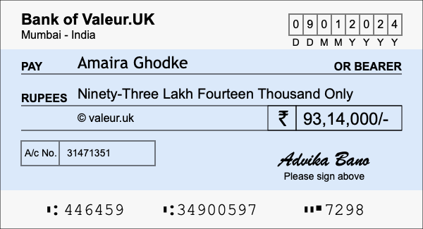 How to write a cheque for 93.14 lakh rupees How to write a cheque for 93.14 lakh rupees