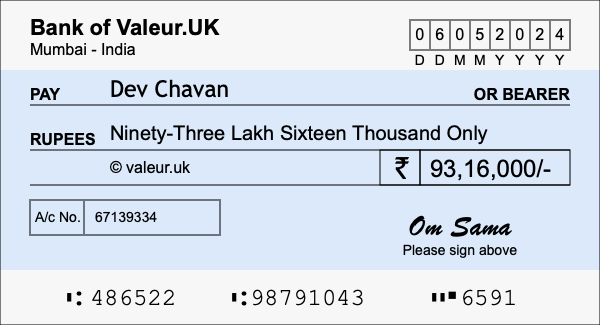How to write a cheque for 93.16 lakh rupees How to write a cheque for 93.16 lakh rupees