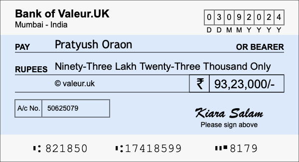 How to write a cheque for 93.23 lakh rupees