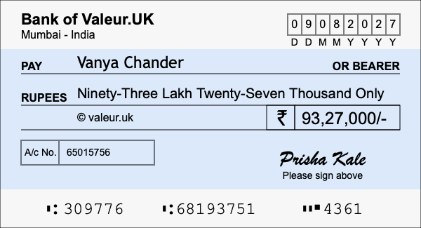 How to write a cheque for 93.27 lakh rupees How to write a cheque for 93.27 lakh rupees