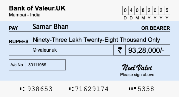 How to write a cheque for 93.28 lakh rupees How to write a cheque for 93.28 lakh rupees