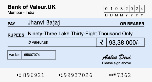 How to write a cheque for 93.38 lakh rupees How to write a cheque for 93.38 lakh rupees