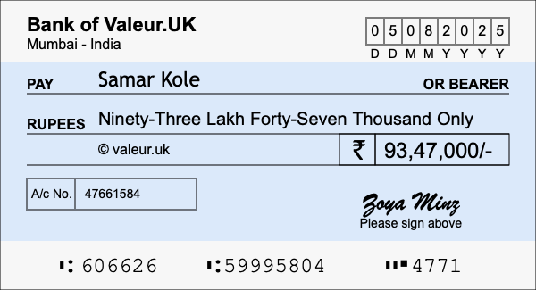 How to write a cheque for 93.47 lakh rupees How to write a cheque for 93.47 lakh rupees