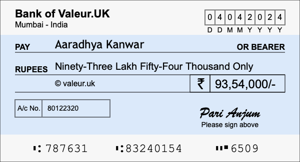 How to write a cheque for 93.54 lakh rupees How to write a cheque for 93.54 lakh rupees