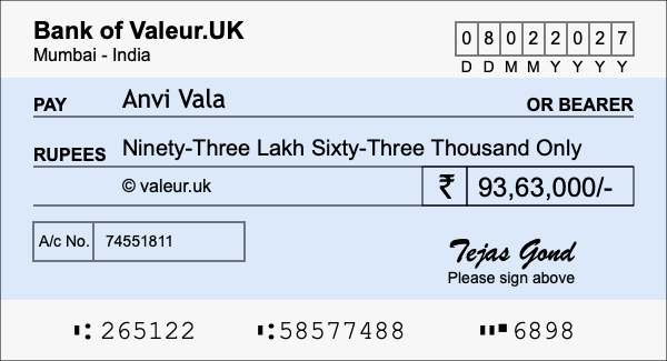 How to write a cheque for 93.63 lakh rupees How to write a cheque for 93.63 lakh rupees