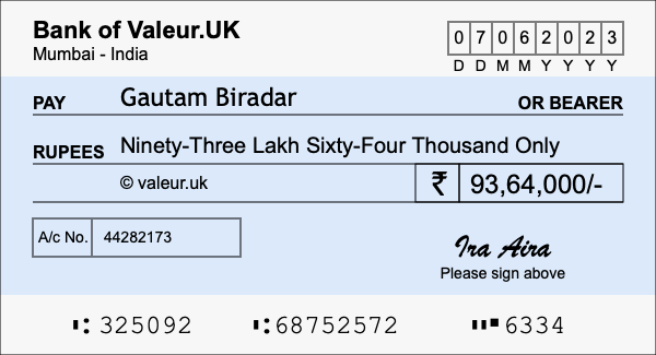 How to write a cheque for 93.64 lakh rupees How to write a cheque for 93.64 lakh rupees