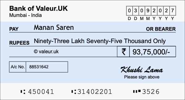 How to write a cheque for 93.75 lakh rupees How to write a cheque for 93.75 lakh rupees