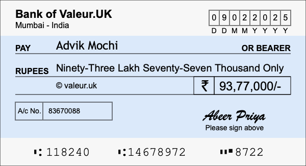 How to write a cheque for 93.77 lakh rupees