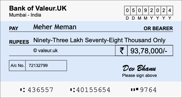 How to write a cheque for 93.78 lakh rupees