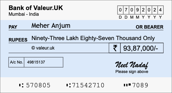 How to write a cheque for 93.87 lakh rupees