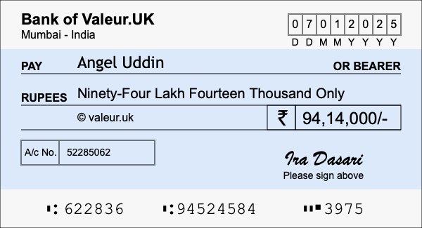 How to write a cheque for 94.14 lakh rupees How to write a cheque for 94.14 lakh rupees